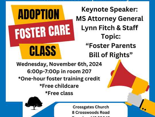 Adoption and foster care classes will be held on November 6