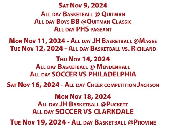 PHS Sports Games Schedule: November