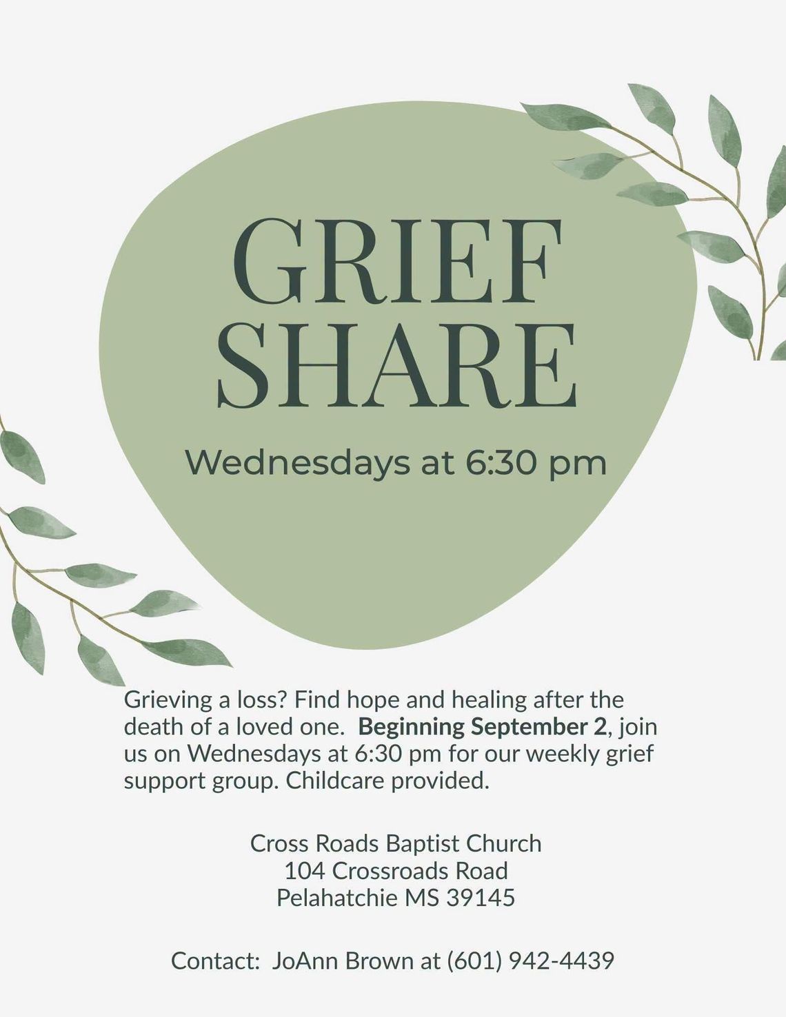 Griefshare support group starts Sept. 2 Griefshare support group starts Sept. 2