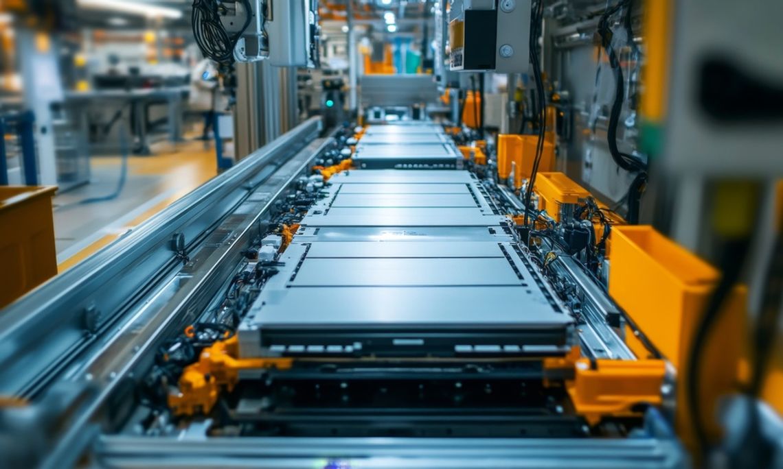 How To Improve Reliability in Industrial Equipment A close-up of a large industrial machine with a flat top, multiple metal parts, and cables inside a large warehouse.