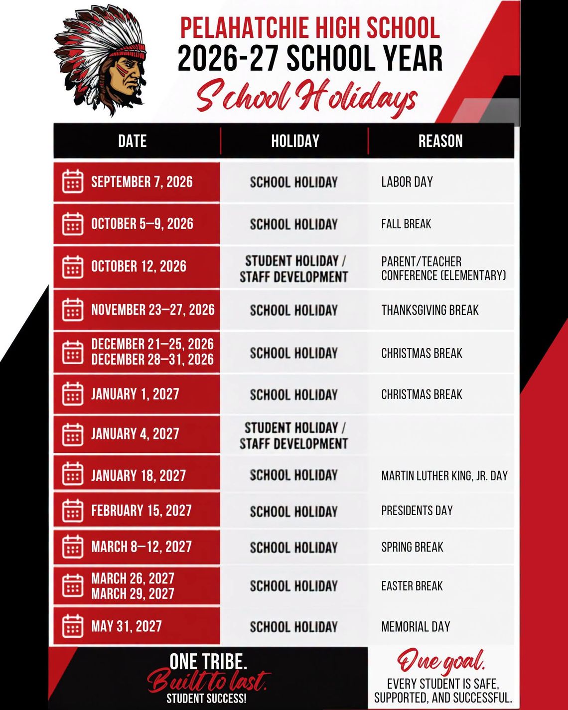 Pelahatchie High School Announces 2026-27 School Holidays Pelahatchie High School Announces 2026-27 School Holidays