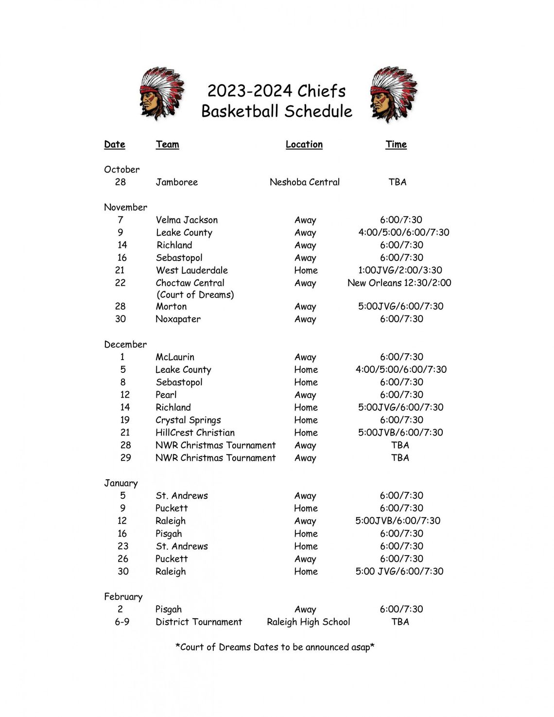 PHS 2023-24 Basketball Schedule