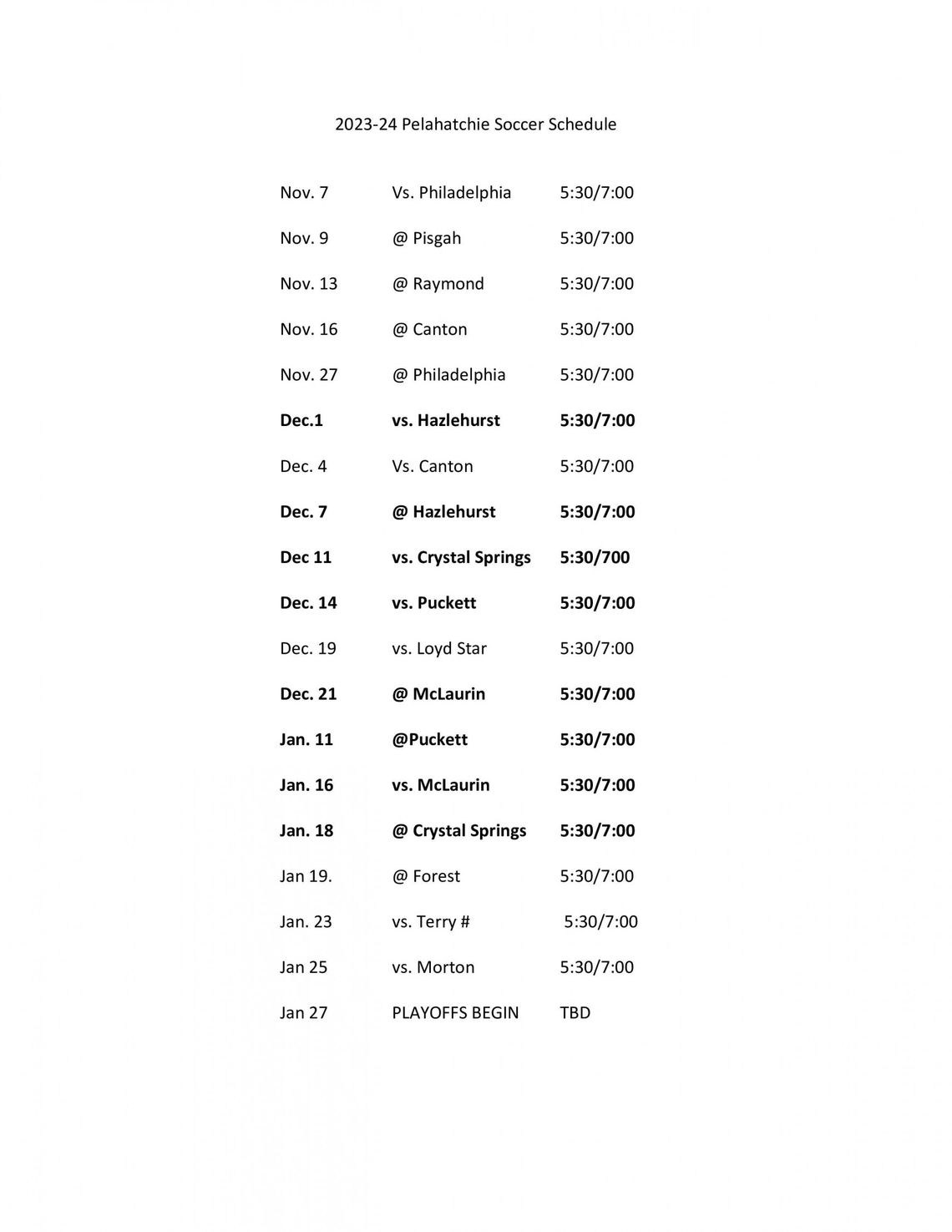 PHS 2023-24 Soccer Schedule