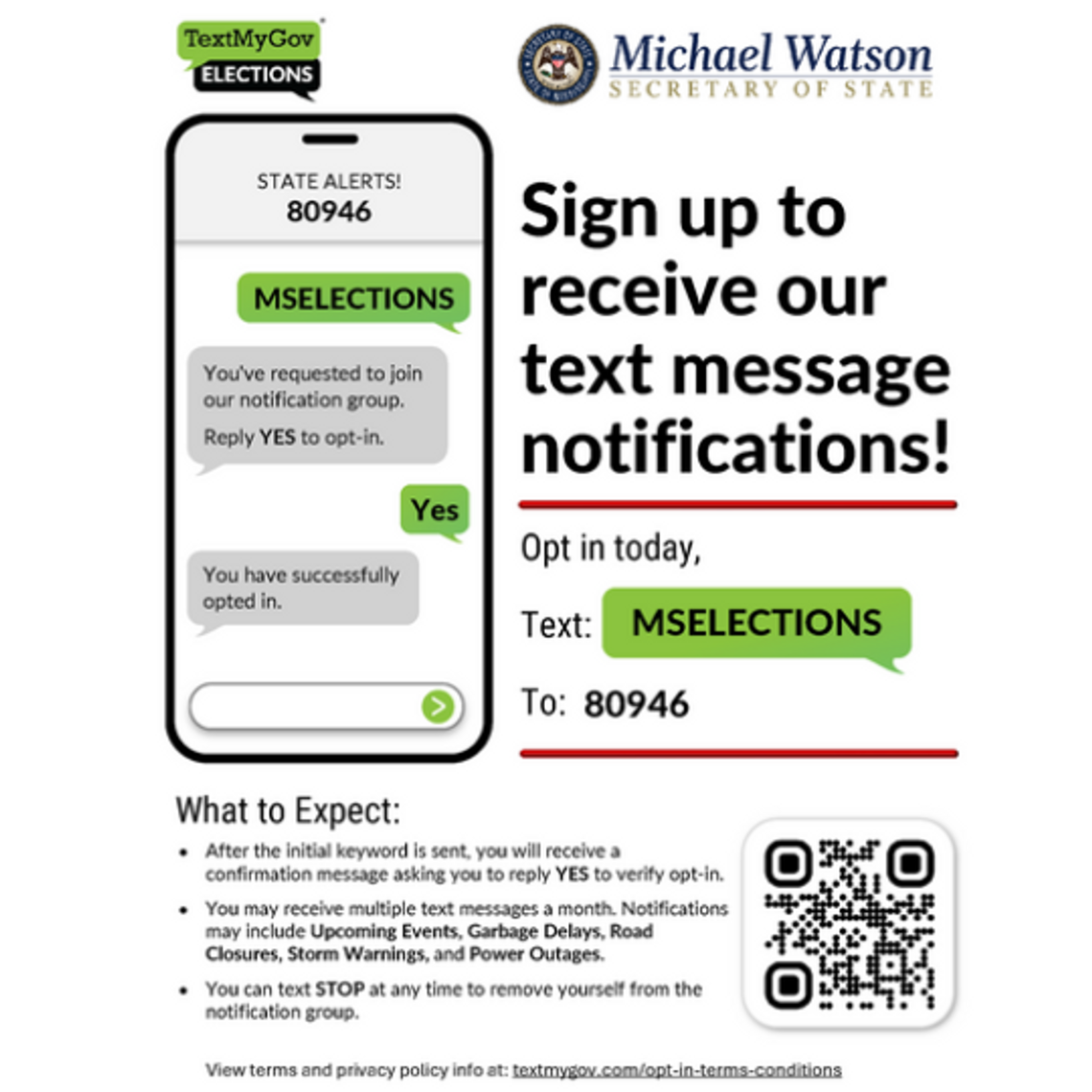 Secretary Michael Watson Launches New Elections Resource "TextMyGov"