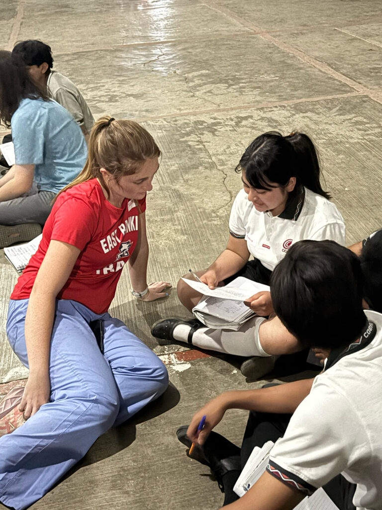 The Oaxaca IMB team had a desire to form relationships with the nearby public schools where they could not share the Gospel openly. With the EDGE team involved, they now had a tactful opportunity: students teaching English to other students. Mary Hannah Martin is shown teaching English to kids her age who were just as eager to get to know the group as they were to get to know them.